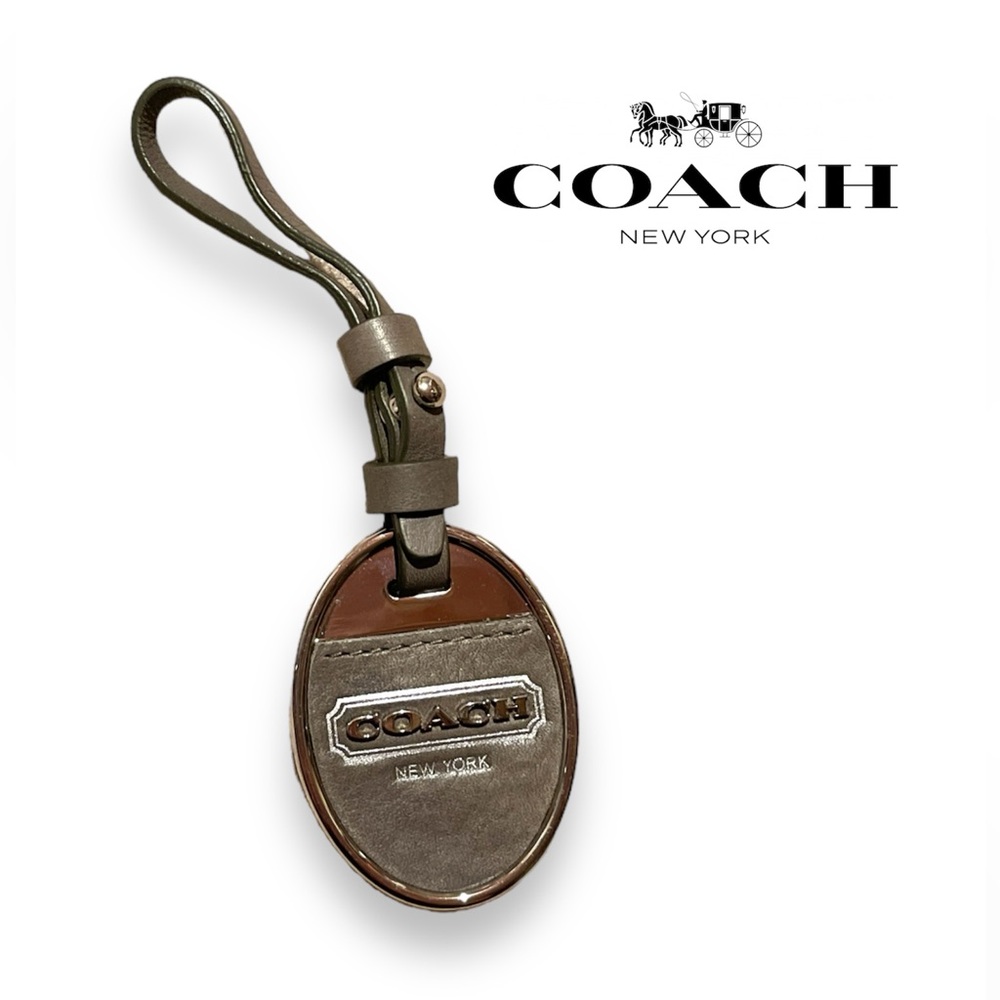 Coach Metal and Leather Grey Key Fob Hangtag